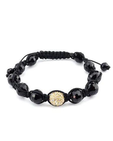 Faux Glass Bead w/ Gold Tone Encrusted Ball Shamballa Bracelet MHB64G