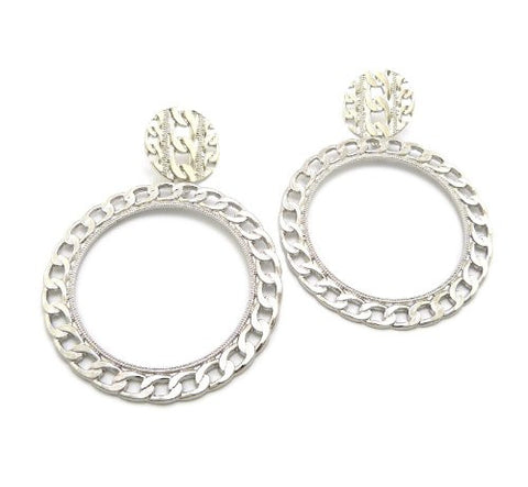 Chain Look 2.75" Hoop Earrings in Silver-Tone