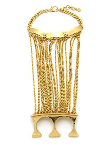 Chain Link Bracelet-Two Figner Ring Hand Jewelry in Gold-Tone JB1035G