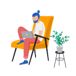 Illustration of man sat on chair working on laptop