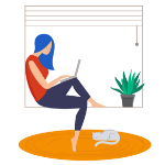 Illustration of lady working sat in windowsill