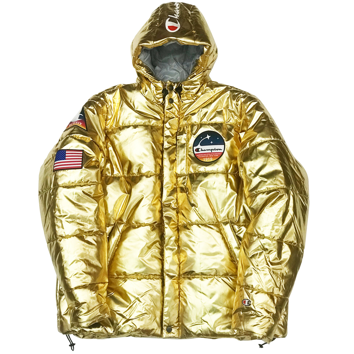 champion metallic pink puffer jacket