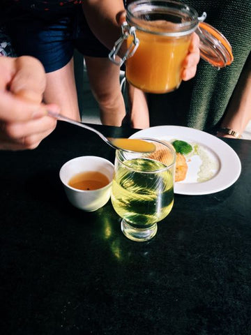 The Steepery Tea Co. - Green oolong and orangey syrup being prepared