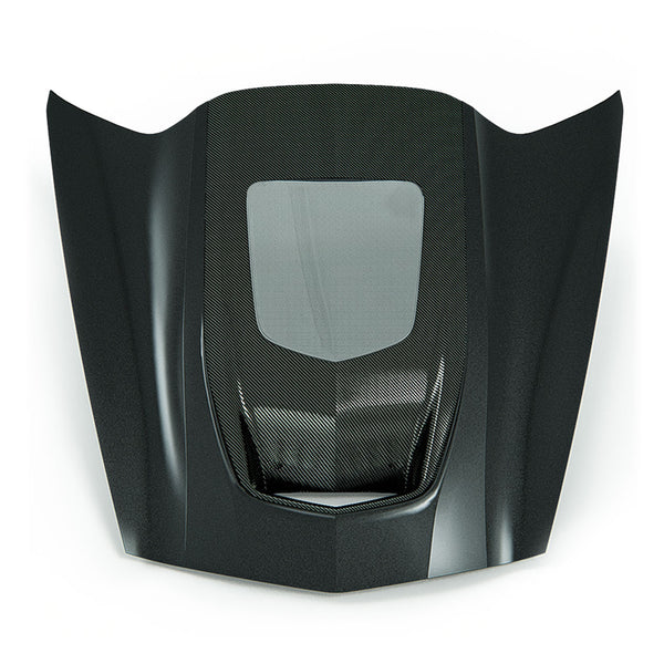 ACS Composite Zero7 carbon extractor hood with polycarbonate window and exposed carbon fiber weave