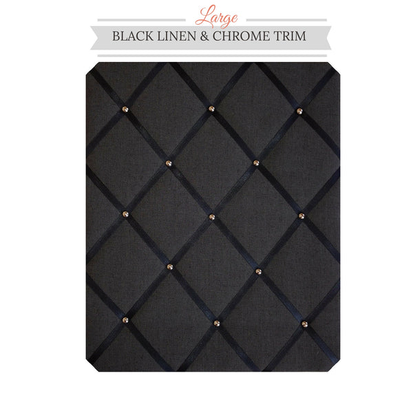 Black Linen Chrome Trim Memo Message Bulletin Board
