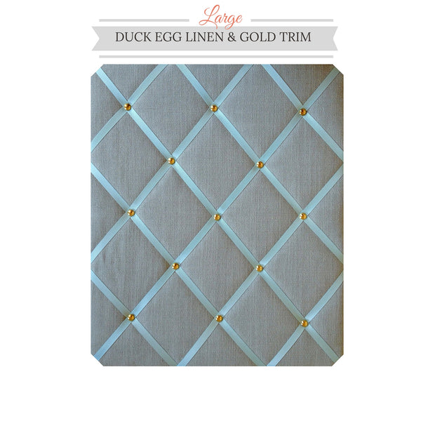 Duck Egg Blue Linen with Gold Studwork The Notice Board Store