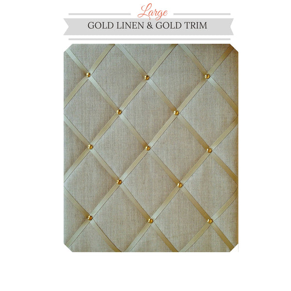 Gold Linen Memo Board with Gold ribbon & gold studwork