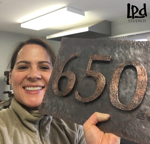 LPDstudios Blog: Custom Corner - Copper Metal Address Plaque. Once the numbers were affixed to the backing, and a clear coat was applied to the metal for protection, the plaque was ready to go to it's new home!