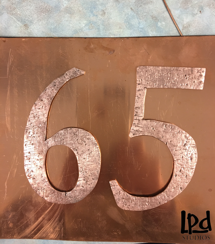 LPDstudios Blog: Custom Corner - Copper Metal Address Plaque. Next, I needed to create a backing that the numbers could be affixed to. I chose a 1/16th inch thick, 18 gauge copper metal sheet . Here you can see the raw copper metal prior to hand distressing.