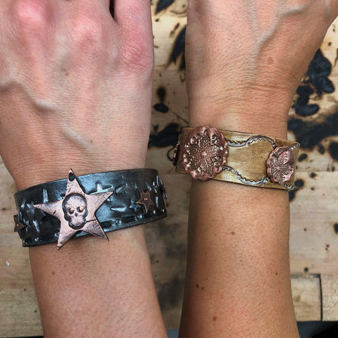 Metal Clay and Leather Bracelet Class- Student Work
