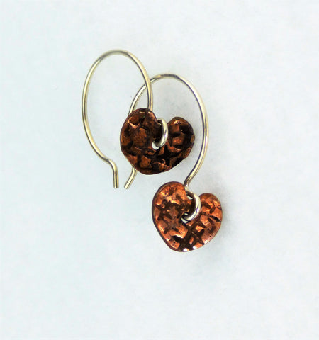 Copper Heart French Hoop Earrings