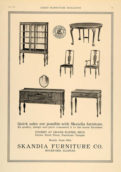 1918 Ad Skandia Furniture Rockford Sideboard Buffet Original