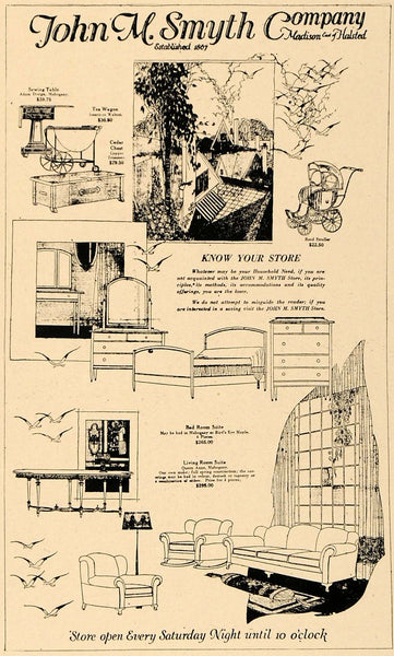 1920 Ad John M Smyth Co Sewing Table Reed Stroller Original