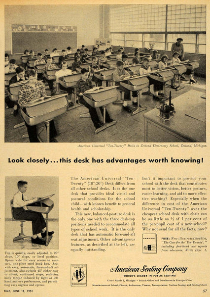 1951 Ad Children School Desk Furniture Seat Ten Twenty Original