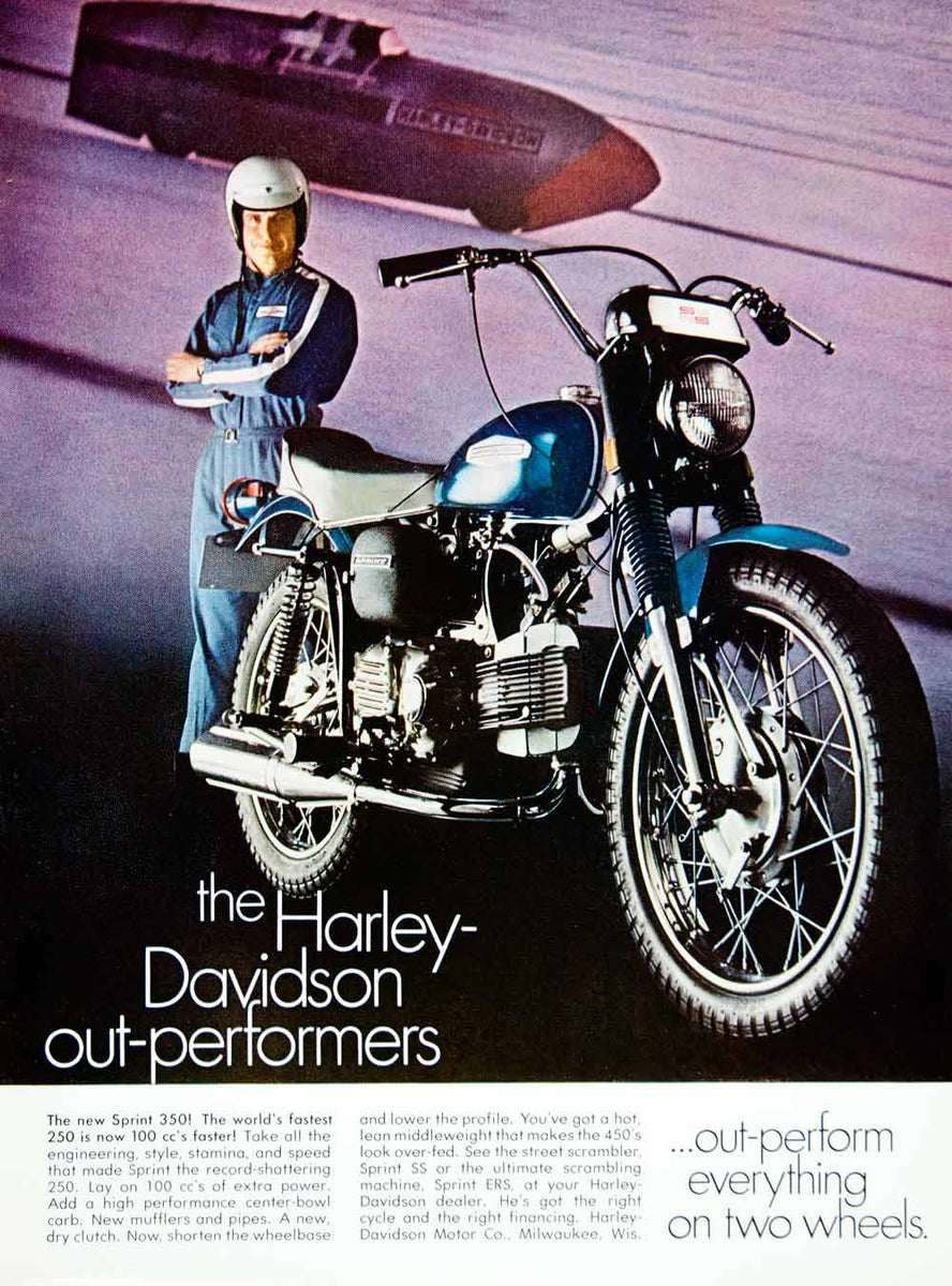 1968 Ad Vintage Harley Davidson Sprint 350 Motorcycle Blue Motorcyclin