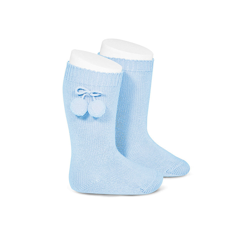 Pom Knee Socks Light Blue– Born Boutique