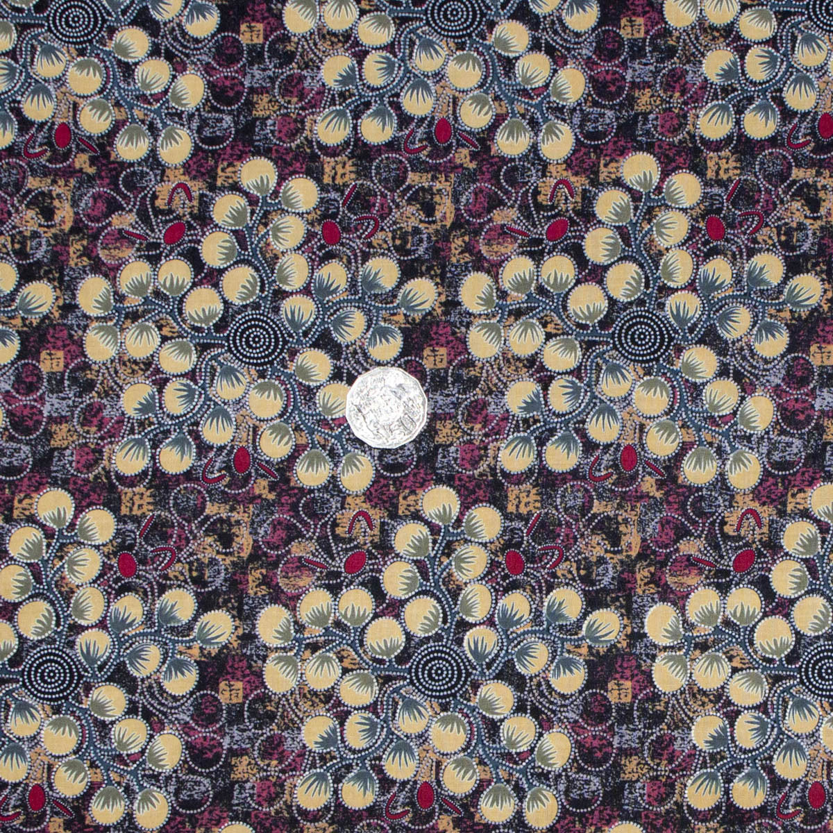 GATHERING BUSH TOMATO BLACK by Aboriginal Artist A. NUNGARRAYI