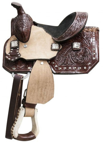 Floral Tooled Pony Saddle with Rhinestone Conchos - SK Tack & Supply
