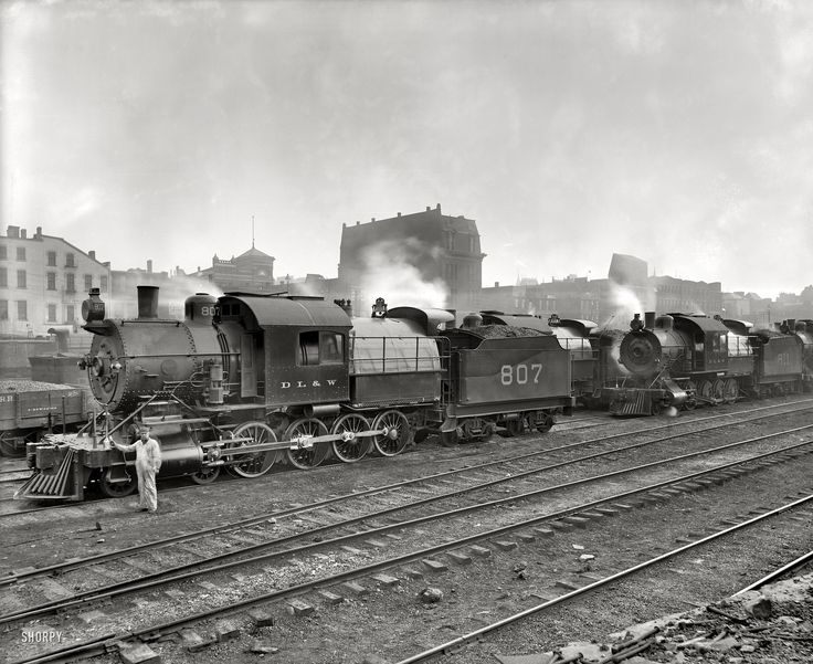 Scranton, Pennsylvania, circa 1900. "Group of Lackawanna freight engines. Delaware, Lackawanna & Western R.R." Detroit Publishing Co.