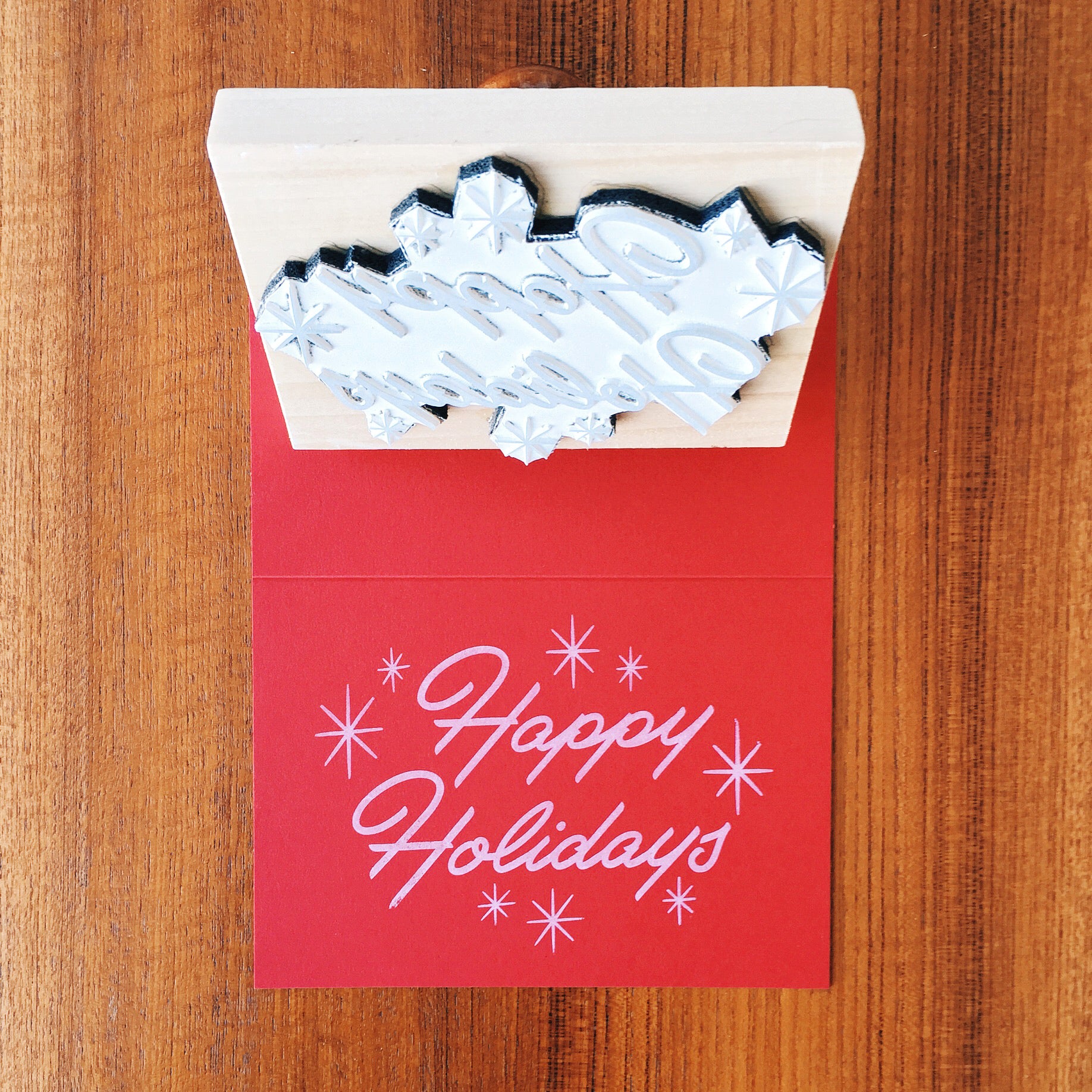 Happy Holidays and Lumi rubber stamp.