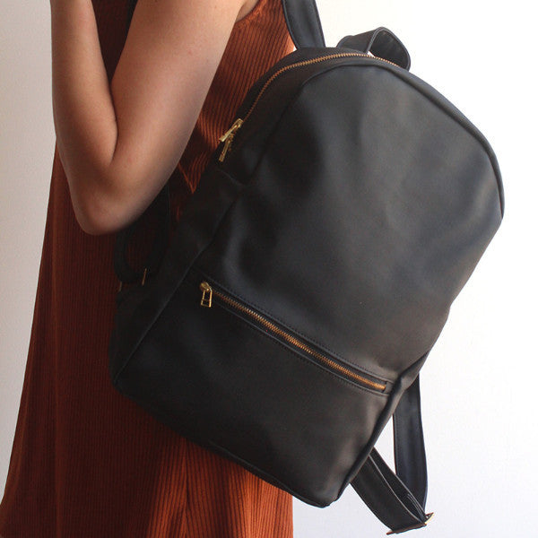 vegan leather black backpack