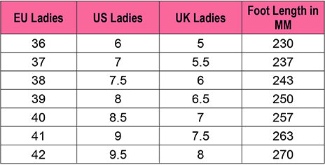 womens predator size chart