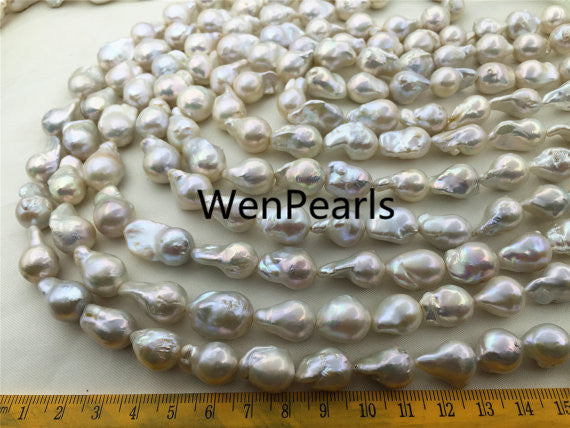 Jewelry DIY Freeform Baroque White Cultured Pearl Loose Beads Strand 15"