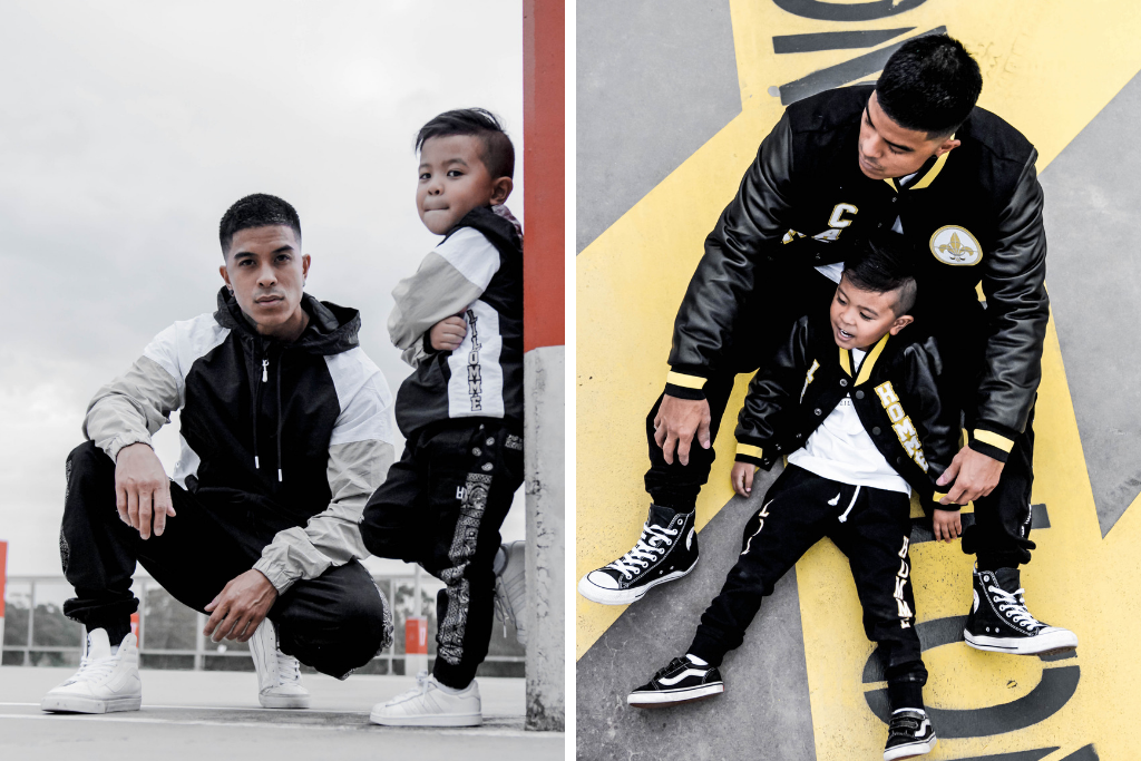 father and son matching adidas tracksuits