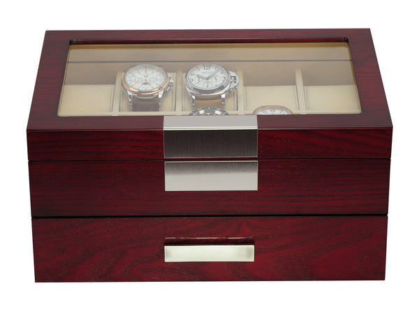 20 Cherry Wood Watch Box Display Case and Drawer Storage Jewelry Organizer  with Glass Top