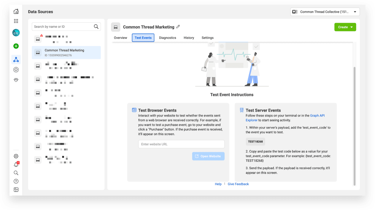 Run a test event to validate successful Facebook attribution tracking through the Conversion API