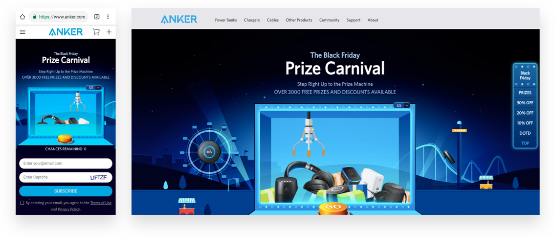 Anker gamified its BFCM offer with the Prize Carnival