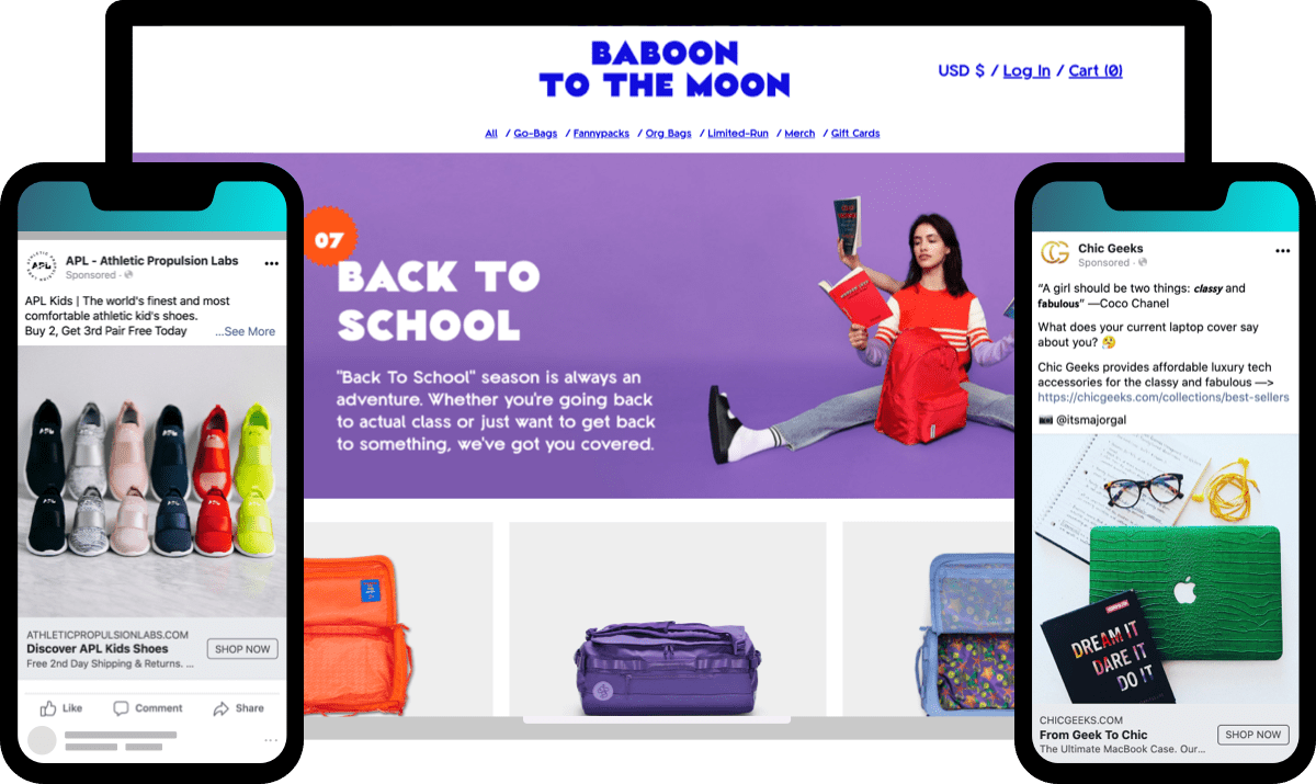 ecommerce marketing calendar Q3 peak: Back to School promotions from APL, Baboon to the Moon, and Chich Geeks