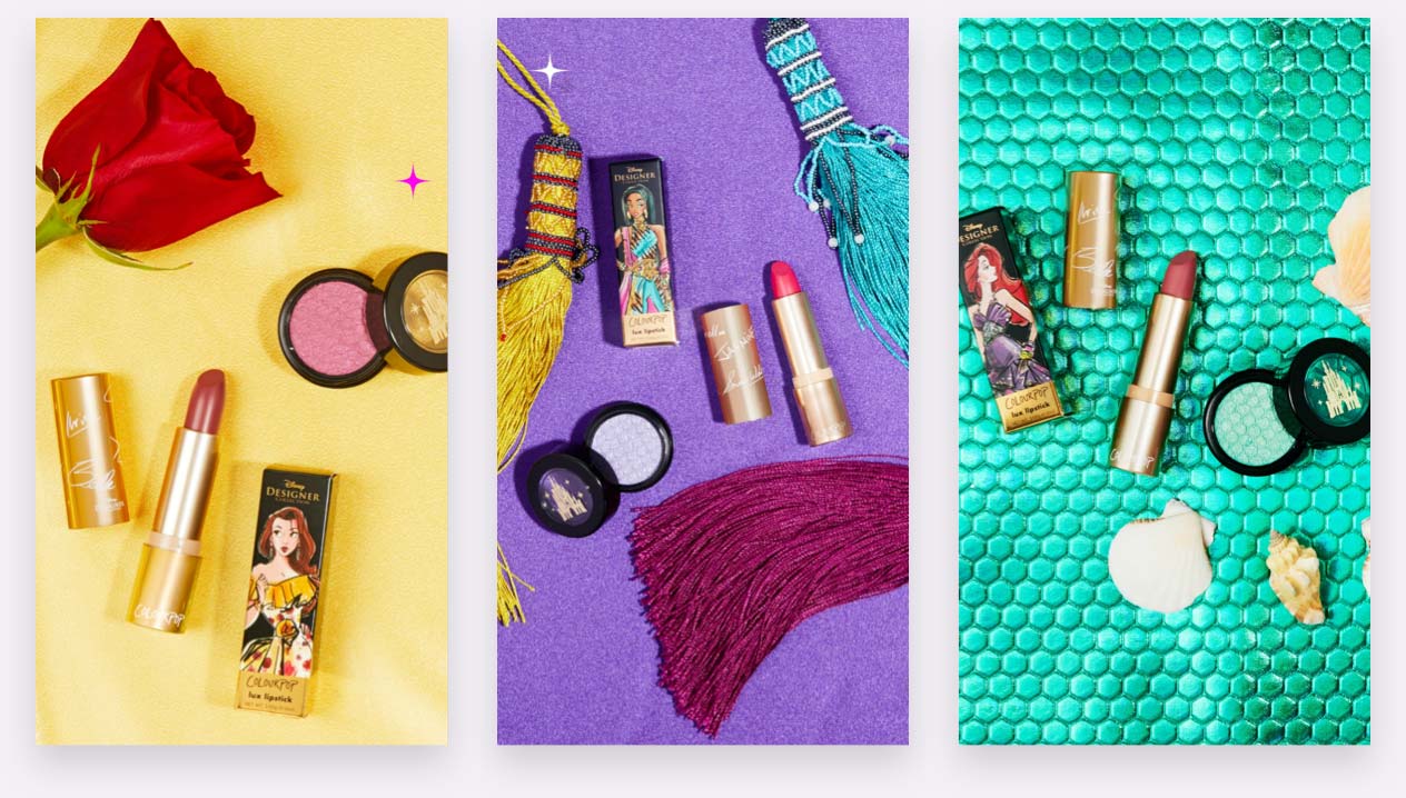 ColourPop Disney Princess bright colored IG Story Eccomerce ad examples
