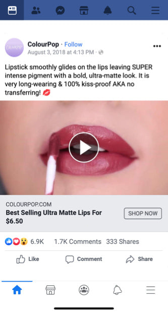 ColourPop Facebook Cosmetics Ad