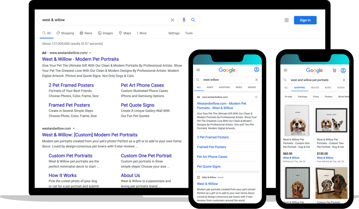 Google ads capture demand with branded paid search: West & Willow