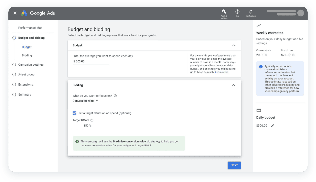 Google Ads Budget and Bidding Dashboard