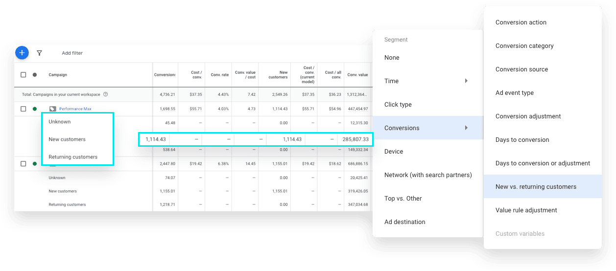 New vs. Returning Customers filter