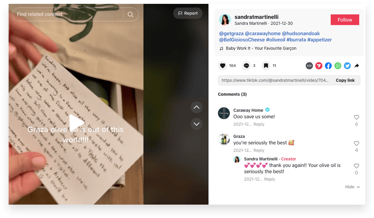 Graza handwritten note to influencers for influencer marketing campaigns