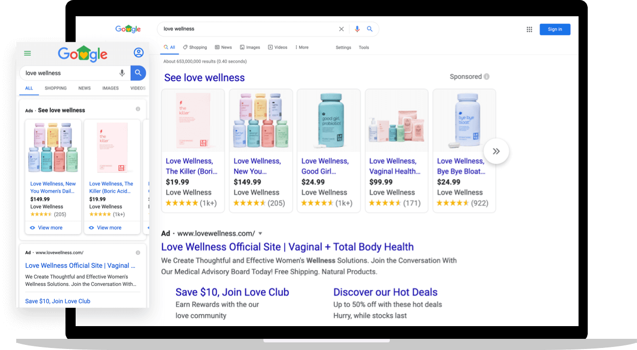 Love Wellness search ads