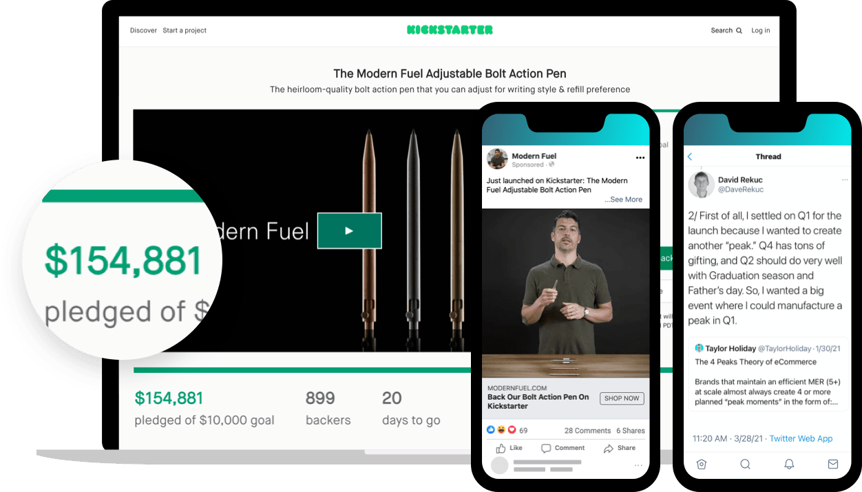 Ecommerce brand, Modern Fuel, uses a Kickstarter campaign to manufacture a peak in Q1 of its marketing calendar