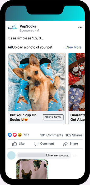 Pupsocks Facebook ecommerce ad carousel
