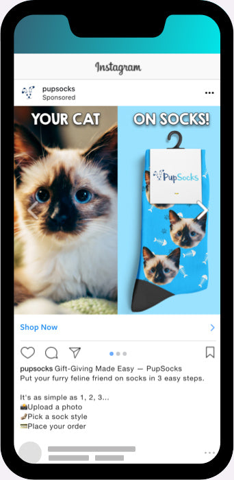 PupSocks cat Instagram Ad carousel