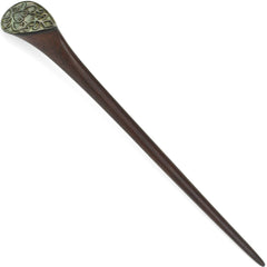 Evolatree - Hand Carved Wood Hair Stick - Engraved Mother Of Pearl Tear Drop - 7"