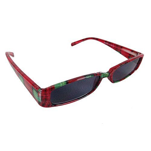 Mad Plaid Sunglass Readers - Reading Sun Glasses with Coordinated Case - Chic Plaid Pattern and Colors (Cherry Red, +2.5) - Mellow Monkey