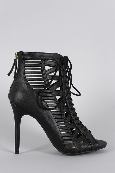 Anne Michelle Caged Lace Up Peep Toe 