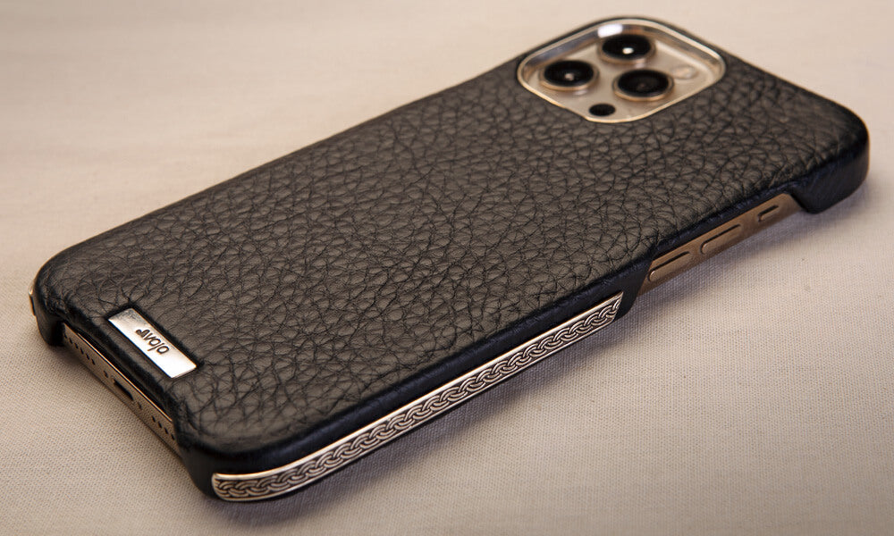 Customizable Silver grip iPhone 12 Pro Max leather case