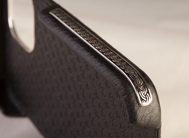 Customizable Silver grip iPhone 12 Pro leather case