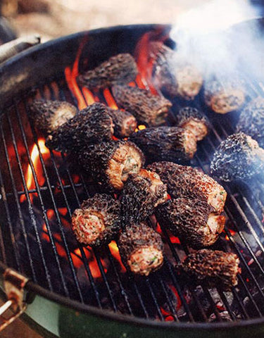 Sean O'Toole's Braised Short Rib-Stuffed Morels over coals, photo copyright Sara Remington courtesy Viking Studios The Wild Table