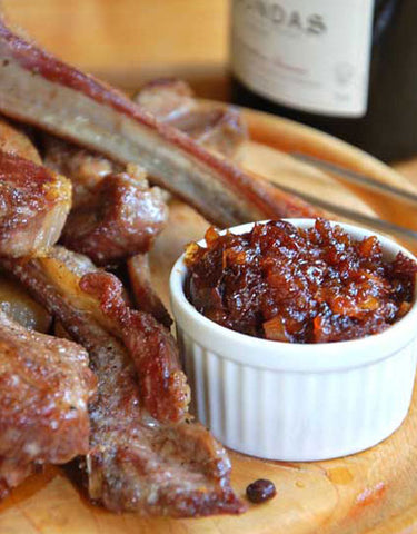 Roasted Venison Riblets with Juniper & Chutney made with Wine Forest Wild Foods Wild Juniper Berries and Wild Junniper Berry Rub