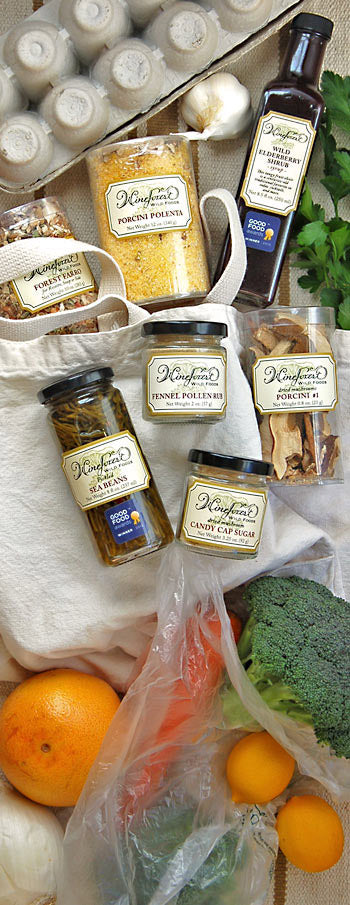 Containers of Wine Forest Wild Foods products that are available through our fine retailers